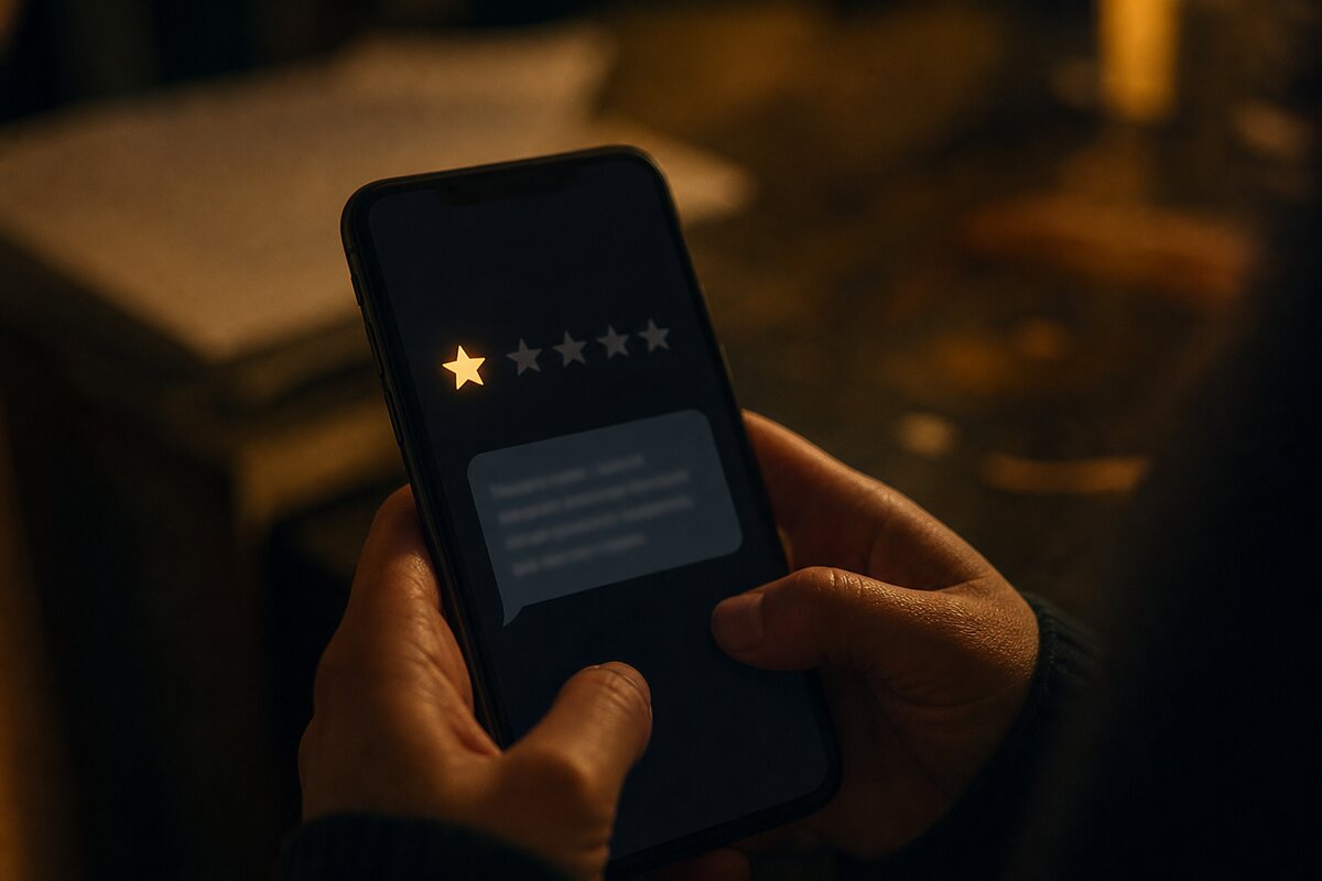 Telefoon met een dreigende 1-sterreview